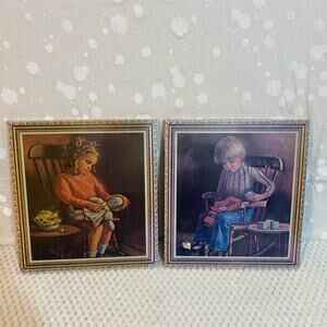Vintage Boy and Girl art Prints Kids Dolly Blocks toy play Lot of 2 Grannycore